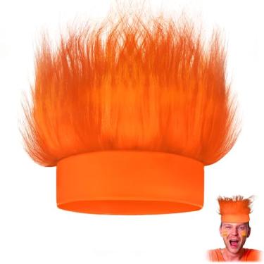 Imagem de Novelty Place Faixa de cabeça para fantasia peluda laranja - Peruca de cabelo louco divertida e felpuda, acessórios para fantasia de cabelo de troll - Perfeito para festas esportivas, fantasias, cosplay e Halloween - Serve para crianças, adolescentes e adultos