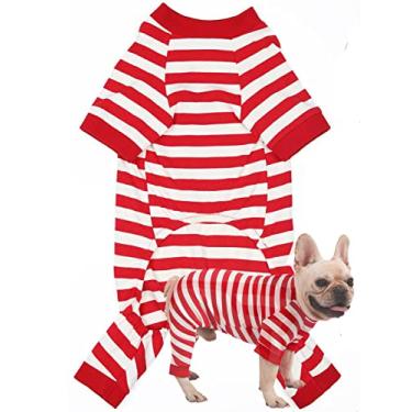 Imagem de Pijamas para cães grandes, macacão térmico de algodão para cães com pernas cobertas roupas de cachorro de Halloween, macacão listrado terno para cães pequenos médios e grandes