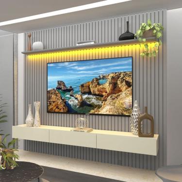 Imagem de Painel para TV Até 85 Polegadas Nobre 3 Gavetas Ripado 100% Mdf Cinza/Off White - Gelius