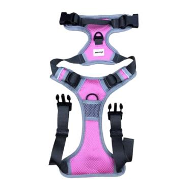 Imagem de Peitoral Coleira Reforçada Resistente Cachorro Pet Grande Médio Porte Regulagem Ajuste Colete para Passeio (Rosa, GG)