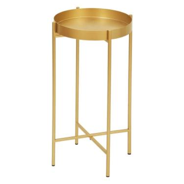 Imagem de Mesa Lateral Redonda com Bandeja Apoio Sala Aço Collie 30x60 Dourado