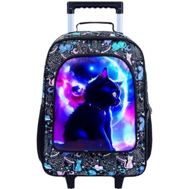 Imagem de Mala infantil com rodas para meninas e meninos, bagagem de mão com rodinhas para crianças pequenas, Mala de gato planeta com impressão UV, One Size, Bagagem para meninas