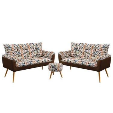 Imagem de Kit 2 Namoradeiras Opala com Puff Solar F-014 Sued Estampado Bege com 