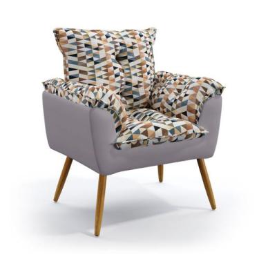 Imagem de Poltrona Opala F-014 Sued Estampado Bege com Veludo Aradecor, Cinza Cl