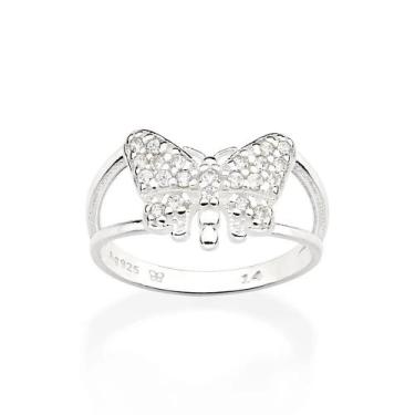 Imagem de Anel de prata 925 feminino rommanel borboleta cravejada zircônias 8102