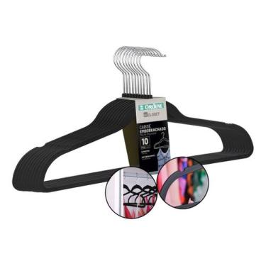 Imagem de Kit 10 Cabides Emborrachado Superfino Para Casa Roupas Preto - Ordene
