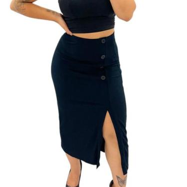 Imagem de Saia Longa Feminina Cós Alto Fenda Lateral Envelope - Anj Modas, Preto