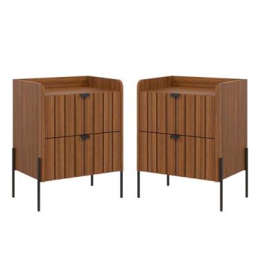 Imagem de kit 2 mesa de cabeceira com gaveta para cama quarto moriah 45cm pés e 