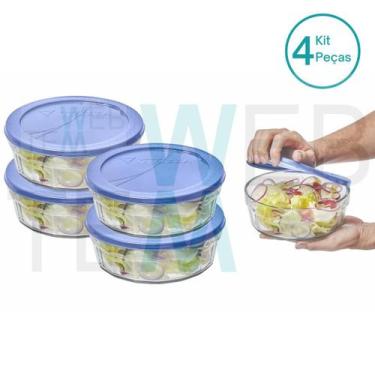 Imagem de Kit 4 Potes Tigela de Vidro com Tampa Plástica Laguna 1,5 Litros Vitaz
