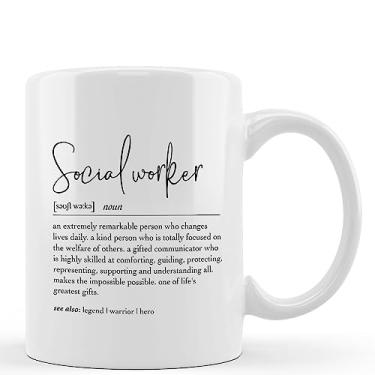 Imagem de DOTAIN Caneca de café de 325 ml com definição de assistente social, impressão frente e verso, excelentes presentes de assistente social para mulheres e homens
