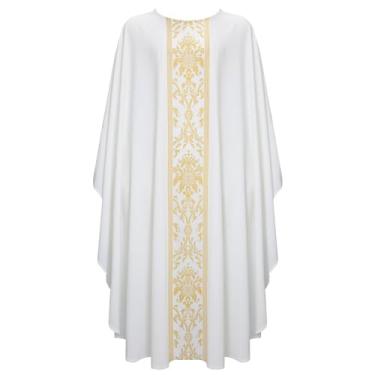 Imagem de MYAYD Roupão gótico casula igreja pastor celebrante sacerdote vintage capa casula colete 4 cores, Branco, G