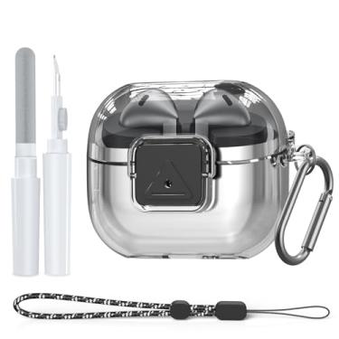 Imagem de Capa para Samsung Galaxy Buds3 FE (2025) / Buds3 Pro (2024) / Buds 3 (2024) com clipe de bloqueio seguro, capa transparente de TPU flexível com kit de limpeza, mosquetão e cordão (transparente)