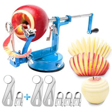 Imagem de Descascador de maçãs, ferro fundido cromado de longa duração com lâminas de aço inoxidável e base de sucção potente para maçãs e batatas (azul)