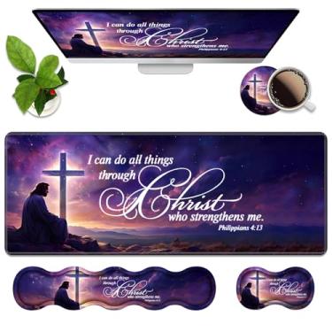 Imagem de Conjunto de descanso de pulso ergonômico 4 em 1 com espuma de memória, almofada grande para jogos XXL + descanso de pulso para teclado + almofada de pulso para mouse + porta-copos para jogos de estudo