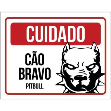 Imagem de Placa Cuidado Cão Cachorro Bravo Pitbull 36X46