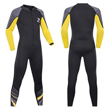 Imagem de ZCCO Roupa de mergulho infantil, maiô térmico de neoprene de 2,5 mm, roupa de banho de uma peça para meninos e meninas, roupa de banho de manga comprida quente para mergulho, natação, surfe, etc.