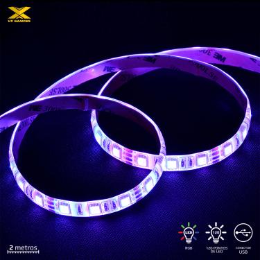 Imagem de Fita de LED VX Gaming RGB com Controlador Conexao USB 120 Pontos de LED 2 Metros - LRU2