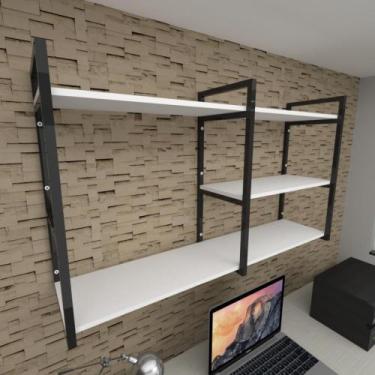 Imagem de Prateleira industrial para escritório aço cor preto prateleiras 30 cm 
