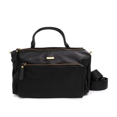 Imagem de Bolsa de couro feminina tiracolo preta Janaina - Lançamento