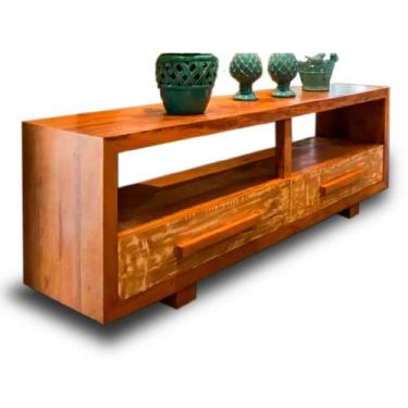 Imagem de Rack Aparador 1,50m Madeira De Demolição Peroba Rosa 2 Gavetas com Pat