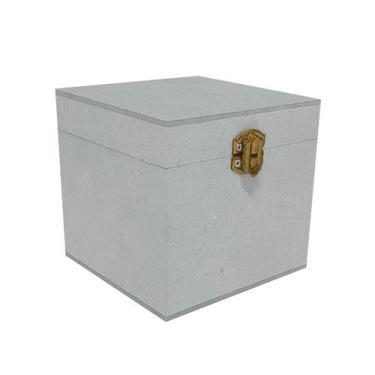 Imagem de Caixa Quadrada com Dobradiça e Fecho Ouro Velho 10x10x10 Kit 5un Mdf M