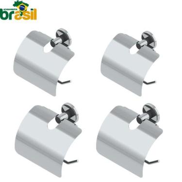Imagem de kit 4 Papeleira Com Tampa Inox Porta Papel Higiênico feita Aço Inoxidá