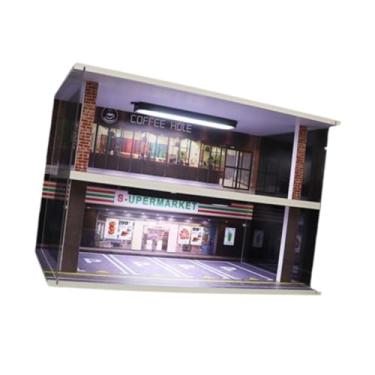 Imagem de simhoa 1:32 escala diecast modelo carro expositor 2 camadas à prova de poeira simulação ornamento organizador garagem exibição caso para carros de brinquedo