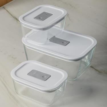 Imagem de Kit 3 Potes De Vidro Hermético Fresh Lock Branco