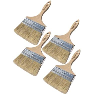 Imagem de Pacote com 4 pincéis de tinta planos profissionais de 10 cm – cerdas naturais e cabo de madeira – perfeitos para acrílico, giz, óleo, aquarela, manchas, verniz e muito mais – Ideal para arte,