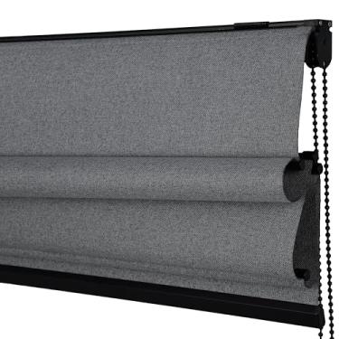 Imagem de Cortina Persiana Romana Blackout 1,10 (Lar) x 1,60 (alt) (Linho Grafite - Acabamento Preto)