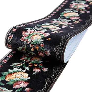 Imagem de MULLSAN Adesivo autoadesivo com borda de papel de parede floral preto de 5 metros para cozinha, banheiro, quarto, azulejos, decoração