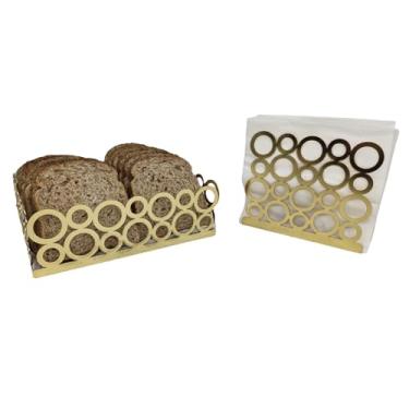 Imagem de Design de cesta de pão de metal e suporte de guardanapo, cestas de rolo de jantar para servir cesta de frutas armazenamento com mesa de cozinha hambúrguer de fast food (ouro, porta-guardanapos)