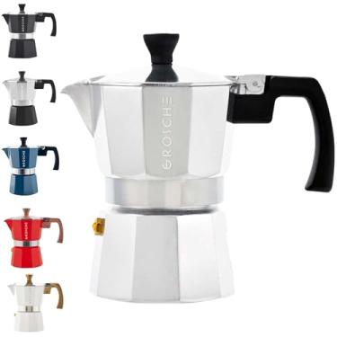Imagem de GROSCHE Milano Moka Pot, Máquina de Espresso de fogão, Máquina de Café Greca, Cafeteira de Fogões e cafeteira para cafeteira de café, Prata, 3 cup