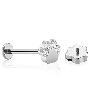 Imagem de ZYTAIJEW 16G 6 mm/8 mm/10 mm G23 titânio roscado internamente preto/branco CZ Paw Labret Monroe Lip Tragus cartilagem brinco piercing piercing de nariz joia, Titânio, Sem Pedra Preciosa