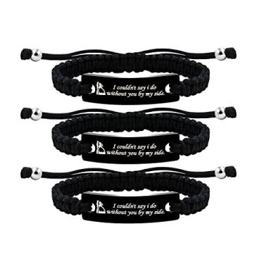 Imagem de Uloveido Presentes de dama de honra - 1/3/5 peças pulseiras de corda trançada feitas à mão com gravação I Couldn't Say I Do Without You By My Side, Aço inoxidável, Sem Pedra Preciosa