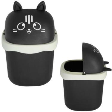 Imagem de Lixeira de Mesa Porta Treco Com Tampa Fofinha 1,5L Keita, Preto