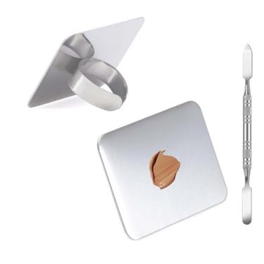 Imagem de Paleta de mistura de maquiagem, paleta de espátula de maquiagem KissDate com espátula de base, paleta de maquiagem de aço inoxidável, bandeja de mistura para arte de unhas
