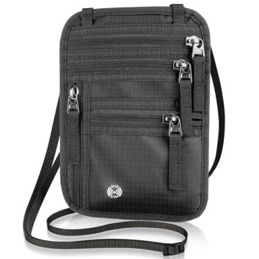 Imagem de Likesing Carteira de pescoço de viagem de 14 cm C x 19,8 cm L, porta-passaporte com bloqueio de RFID para viagens femininas e homens, bolsa de pescoço, Preto