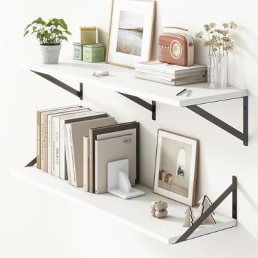 Imagem de Prateleiras flutuantes 91 cm L x 25 cm P, prateleiras flutuantes brancas profundas de 25 cm, prateleiras de parede profundas rústicas para decoração de casa, ampla prateleira flutuante grande para