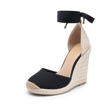 Imagem de JustFab Jenala Wedges para mulheres – Os sapatos femininos perfeitos estilo casual elegante, anabela de bico fechado, sapatos femininos de verão e salto anabela para mulheres – anabela feminina, Preto, 7