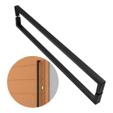 Imagem de Puxador De Porta U Preto Inox Escovado 60 Cm Madeira Vidro - Brinovar
