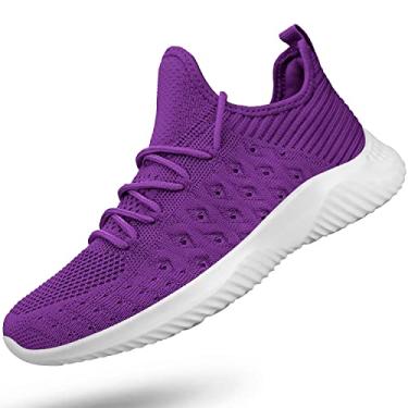 Imagem de Feethit Sapatos de caminhada para mulher, antiderrapantes, respiráveis, para treino, leves, para ginásio, Roxo, 35 BR