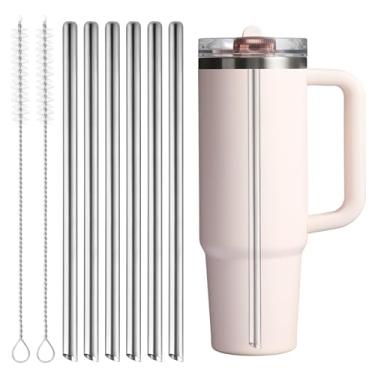 Imagem de Canudos de metal de substituição de 6 peças para Stanley Quencher ProTour Copo de canudo flip 850 g, acessórios para copo Stanley, canudos reutilizáveis de aço inoxidável com 2 limpadores de canudo