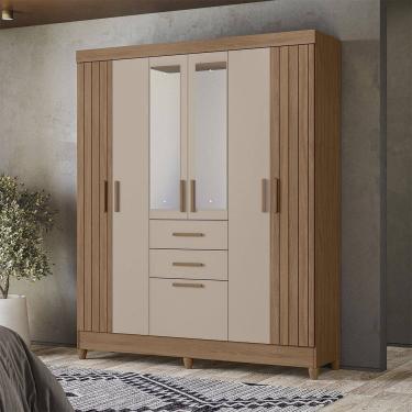 Imagem de Guarda Roupa Roupeiro Malta 7 Portas 2 Gavetas com Espelho Carvalho Fendy Moval