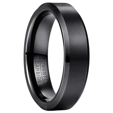 Imagem de NUNCAD Anel de tungstênio masculino 8 mm preto/dourado prata carboneto de tungstênio aliança de noivado noivado acabamento fosco escovado anel de compromisso abobadado conforto tamanho 6-13, 7,