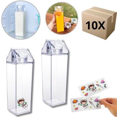 Imagem de Kit 10 Garrafa Caixa de Leite  Suco Transparente 1 Litro Acrílica - Ma