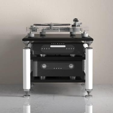 Imagem de WUHUQN Suporte de mídia, gabinete de armazenamento de mídia AV com espaçamento ajustável, suporte de áudio de DVD portátil multicamadas, suporte de TV à prova de choque, para consoles de jogos/DVD