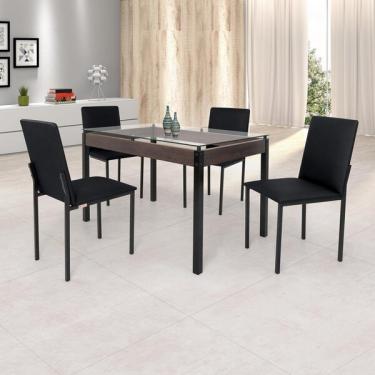 Imagem de Conjunto Sala De Jantar Mesa Dubai 120x75cm Tampo Vidro Com 4