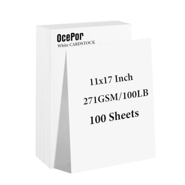 Imagem de 100 folhas cartolina branca 28 x 43 cm, cartolina 45 kg/271 g/m², papel grosso para certificado, papel de impressão pesado para currículo, impressora, álbuns, arte, artesanato, cartões de visita