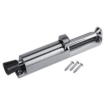 Imagem de Rolha de porta de liga de zinco resistente, êmbolo acionado por mola, pé grande de borracha macia, com perfil fino, para instalação lateral da moldura, prata (prata)